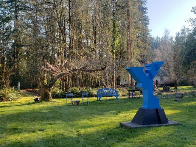 Bruce Holmes “Y Not” beautiful blue and black metal sculpture